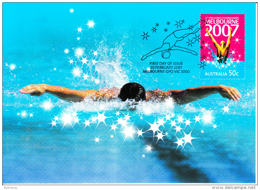 Australia 2007 Maxicard Scott #2625 50c Swimmer - 12th FINA World Championships - Cartas Máxima