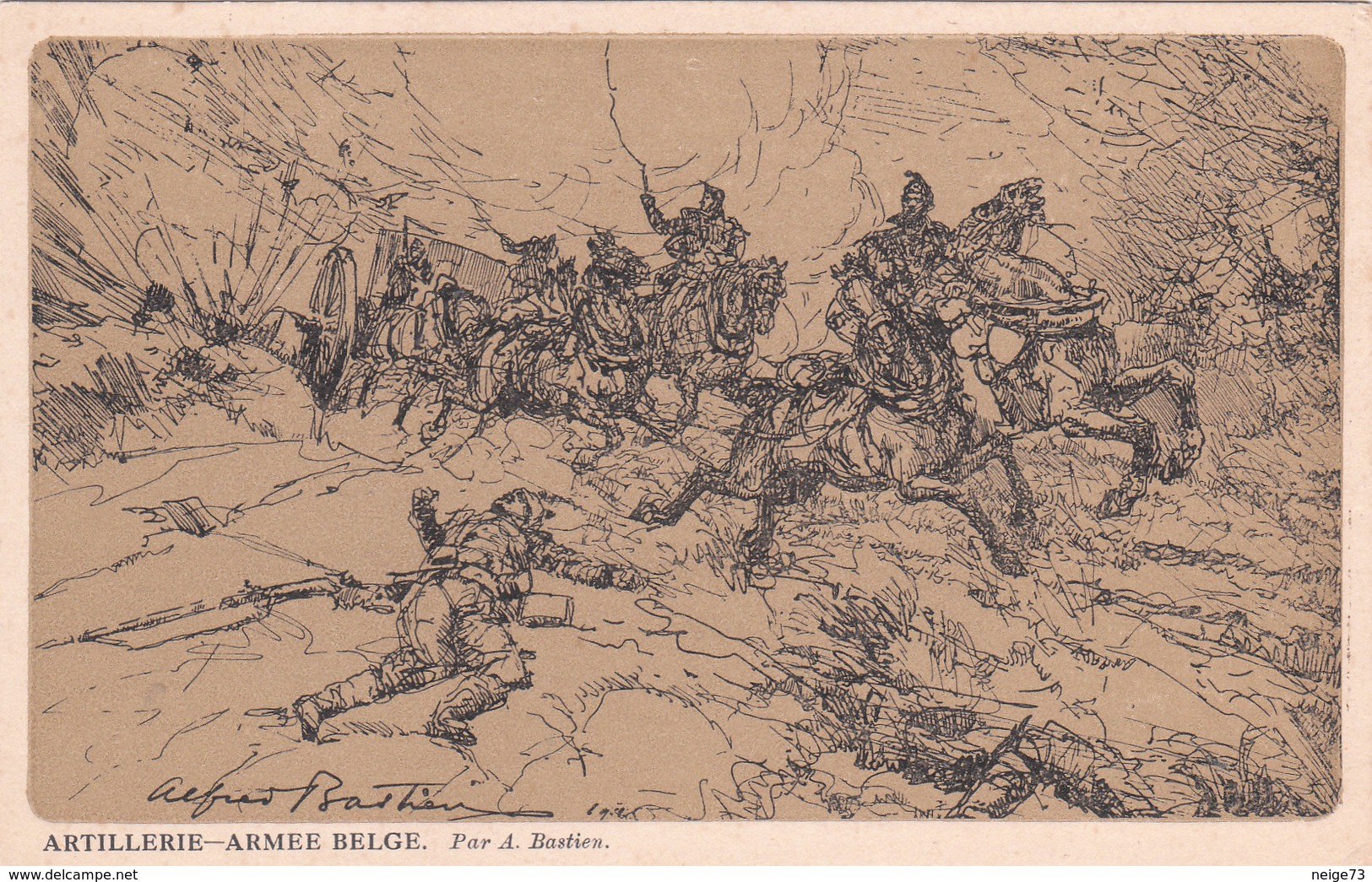 Carte Postale Ancienne Illustrée - Par A Bastien - Artillerie - Armée Belge - Guerre De 1914 - Guerre 1914-18