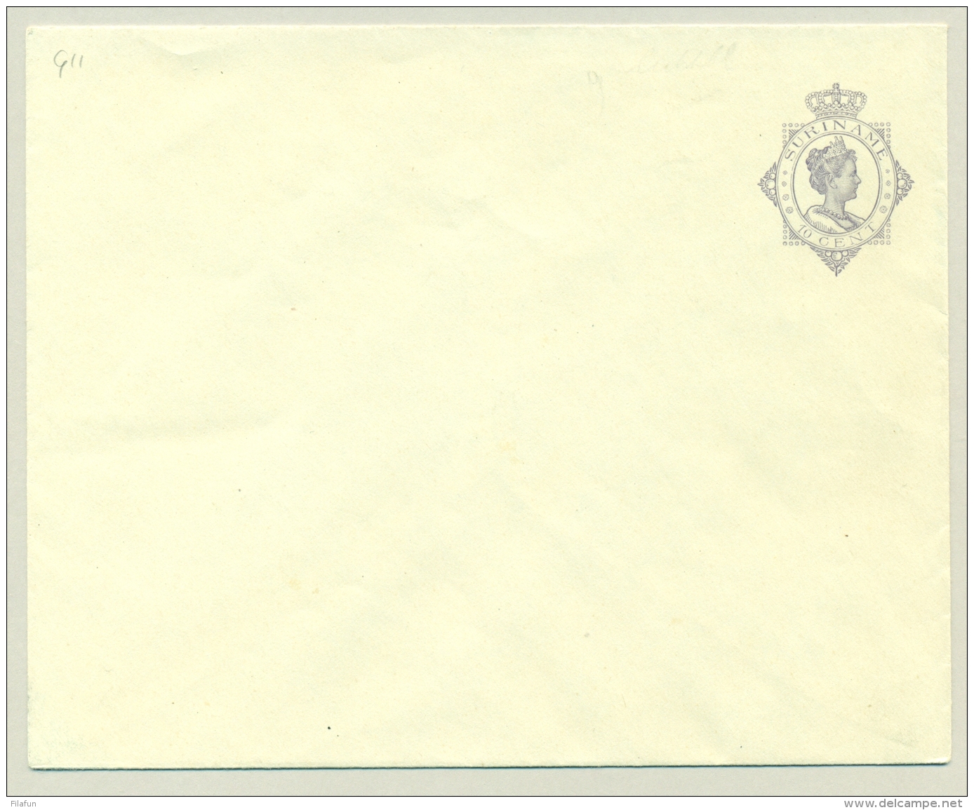 Suriname - 1922 - 10 Cent Envelop Wilhelmina In Ovaal, G11 Ongebruikt - Suriname ... - 1975