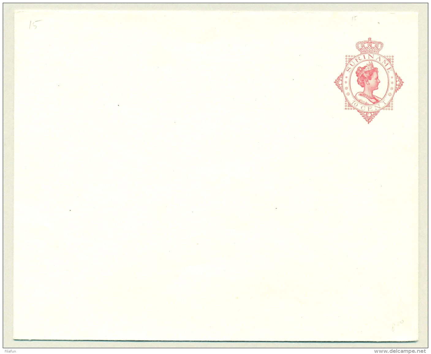 Suriname - 1928 - 10 Cent Envelop Wilhelmina In Ovaal, G15 Ongebruikt - Suriname ... - 1975