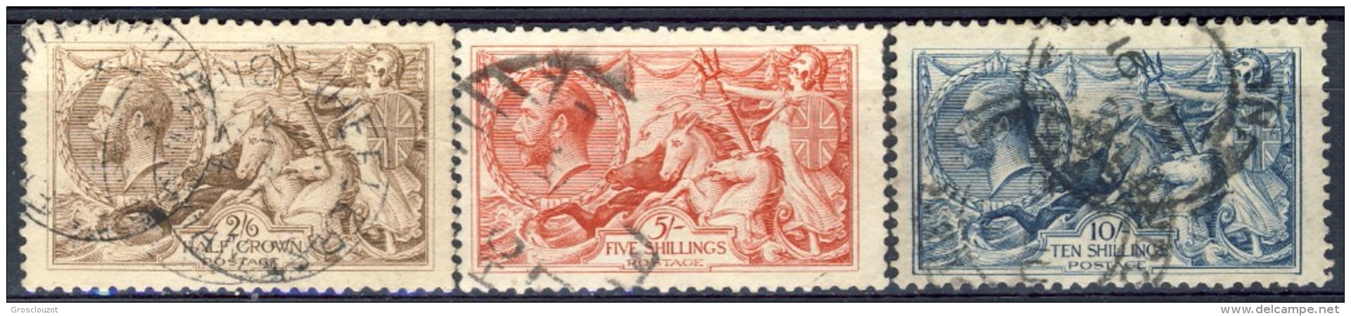 UK Giorgio V 1913 Serie N. 153-155 Fondo A Linee Orizzontali Fil 14 Usati Catalogo € 1100 - Ohne Zuordnung