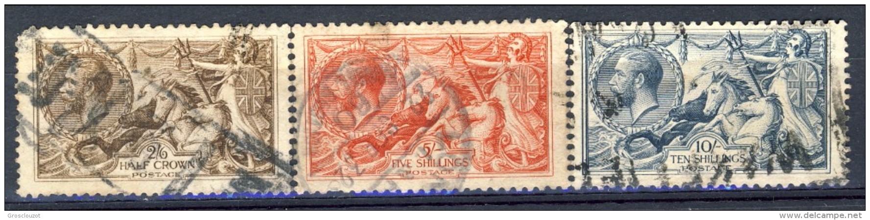 UK Giorgio V 1913 Serie N. 153-155 Fondo A Linee Orizzontali Fil 14 Usati Catalogo € 1100 - Ohne Zuordnung