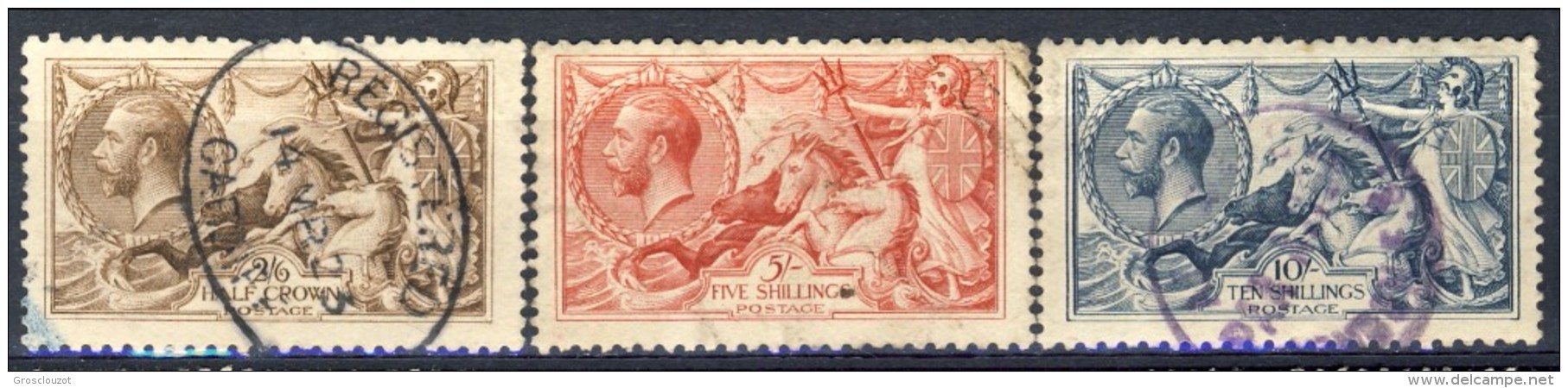 UK Giorgio V 1913 Serie N. 153-155 Fondo A Linee Orizzontali Fil 14 Usati Catalogo € 1100 - Ohne Zuordnung