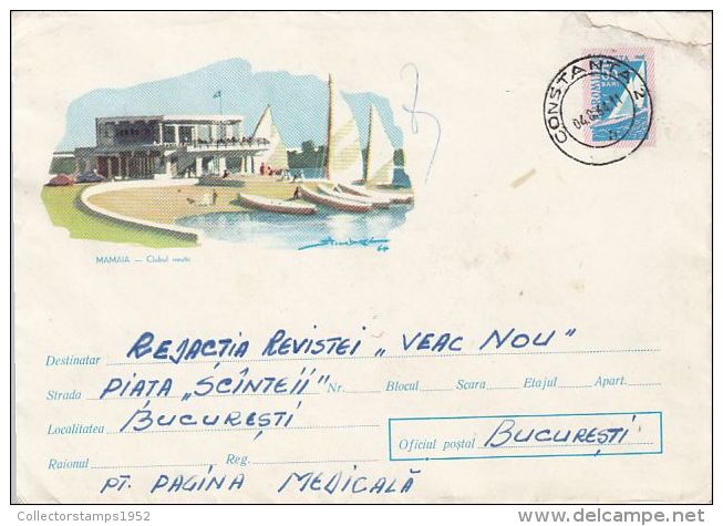 52273- MAMAIA SEA RESORT, SAILING, COVER STATIONERY, 1964, ROMANIA - Segeln