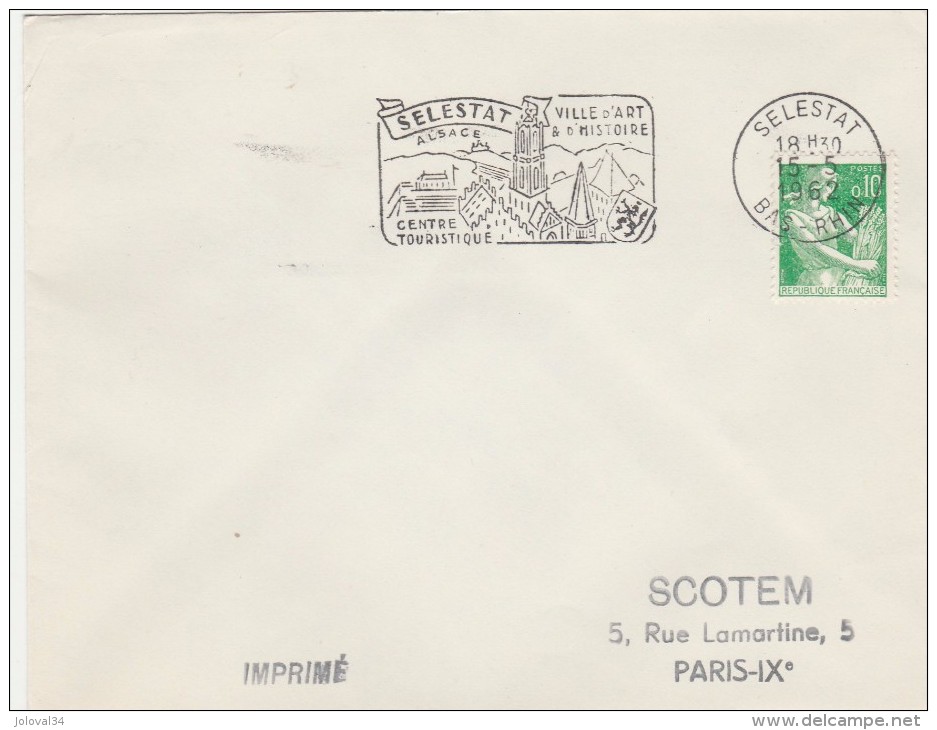 Yvert 1231 Sur Lettre Cachet Flamme SCOTEM : SELESTAT Bas Rhin 15/5/1962 - Annullamenti Meccanici (pubblicitari)