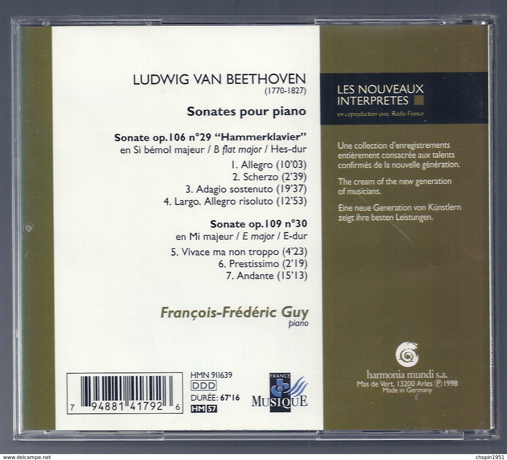 CD PIANO - BEETHOVEN : SONATES N° 29 & 30 - FRANCOIS-FREDERIC GUY, Piano - Klassik