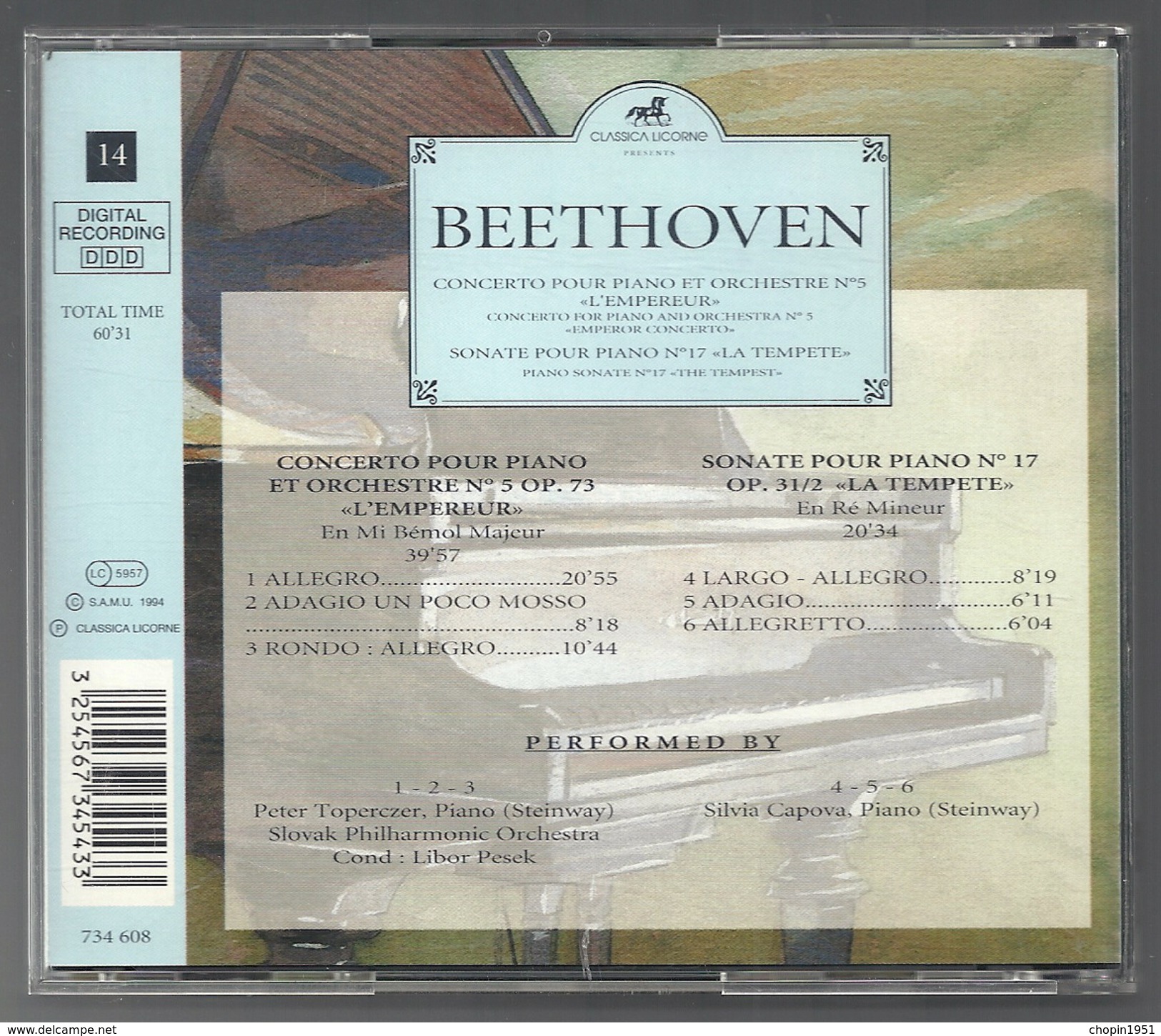 CD PIANO - BEETHOVEN : CONCERTOS N° 5 - SONATE N° 17 - SILVIA CAPOVA, Piano - Klassik