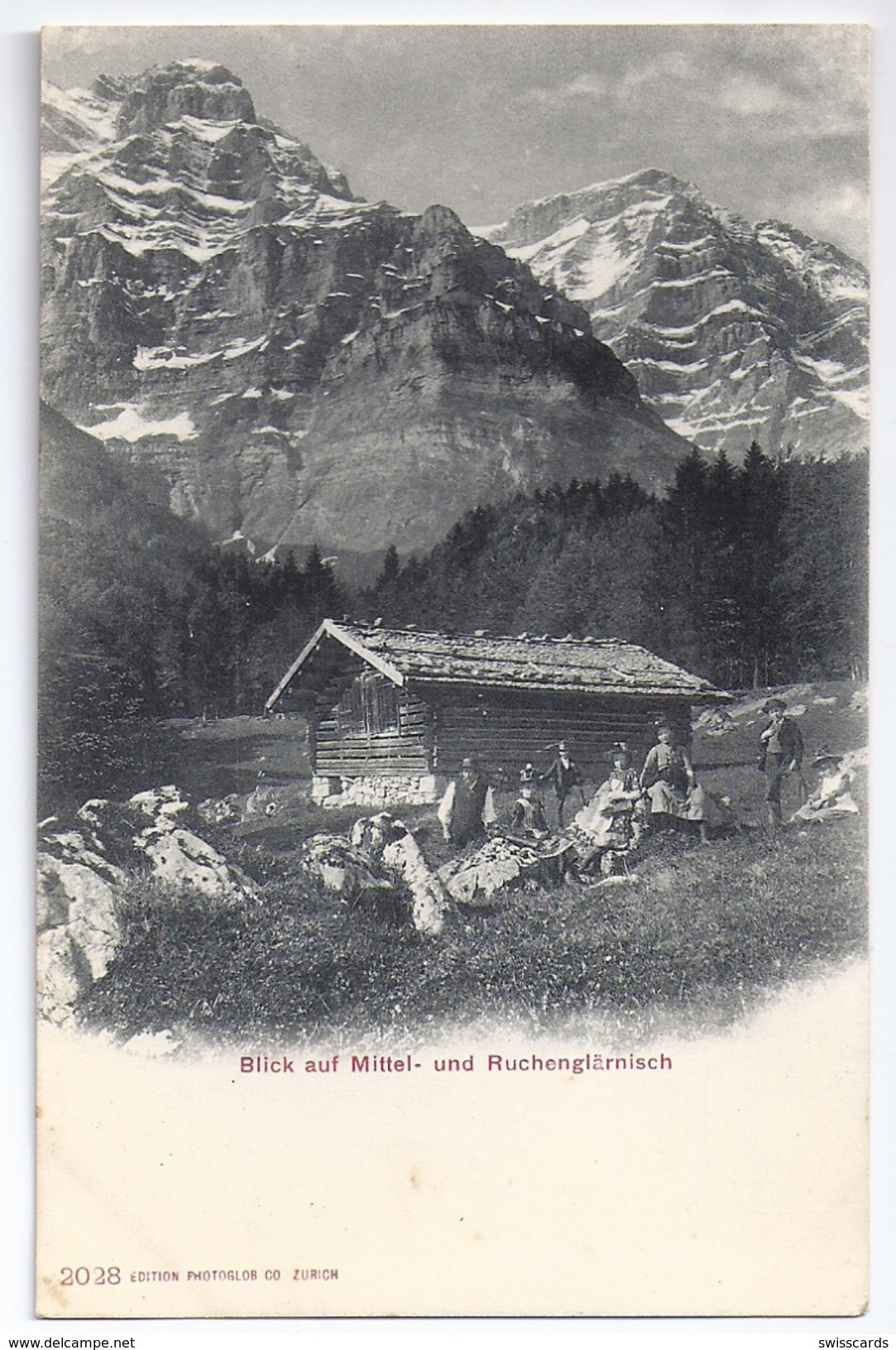 Belebte Alphütte Mit Mittel- Und Ruchglärnisch ~1900 - Autres & Non Classés