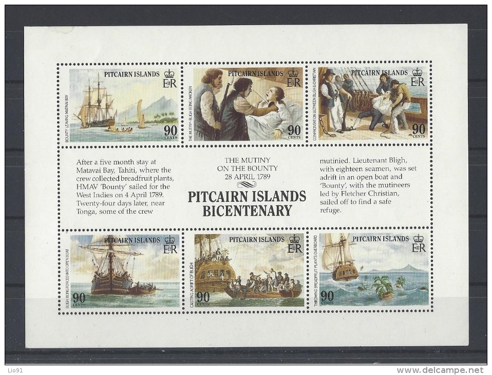 PITCAIRN . YT  323/328 Neuf **  Bicentenaire De La Colonisation Des Iles Pitcairn Et De La Mutinerie Du "Bounty"  1989 - Pitcairn Islands