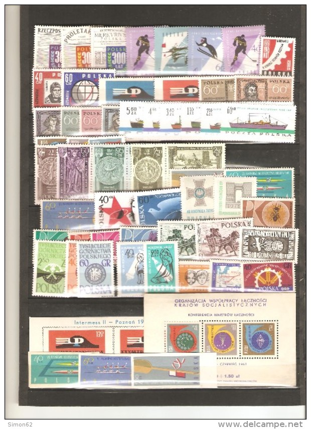 POLOGNE  ANNEE  COMPLETE 1961  NEUVE ** MNH LUXE  61 TIMBRES 2 BLOCS + ND 1117/19 - Full Years