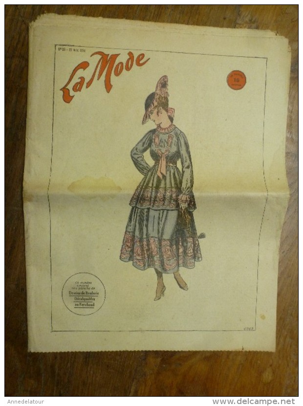 1916  LA MODE  Avec Son Dessin De Broderie Décalquable Au Fer Chaud  (broderie Anglaise,etc) - Cartamodelli