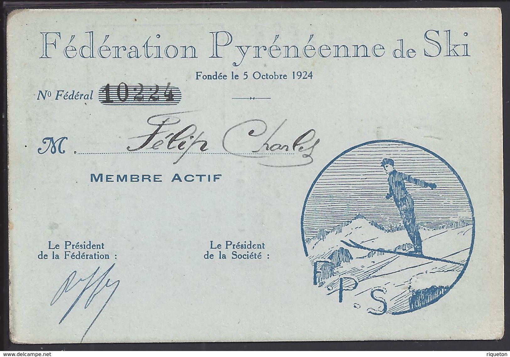 FR -  1932 - " Fédération Pyrénéenne De Ski " Carte D'identité De Membre Actif - Cachet De La Mairie De Bolquère P.o - - Non Classés