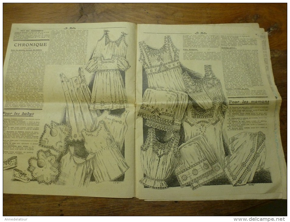 1916  LA MODE  Avec Son Dessin De Broderie Décalquable Au Fer Chaud  (napperon, Taie,etc); Cuisine De Guerre - Schnittmuster