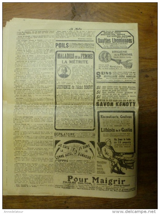 1916  LA MODE  avec son dessin de broderie décalquable au fer chaud  (napperon, taie,etc); Cuisine de guerre