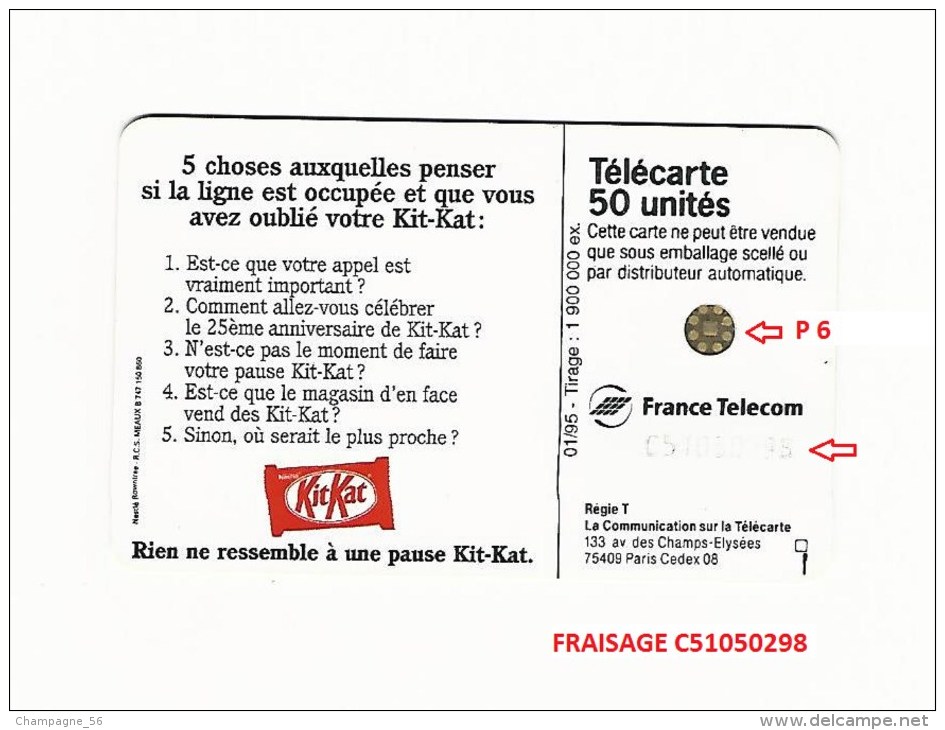 01 / 95  F538 KIT KAT  50 U  SC5  C + 8 N° TGE   UTILISÉE - Variétés