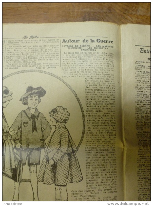 1916  LA MODE  Avec Son Dessin De Broderie Décalquable Au Fer Chaud  (chemise Brodée); Cuisine De Guerre Etc - Cartamodelli