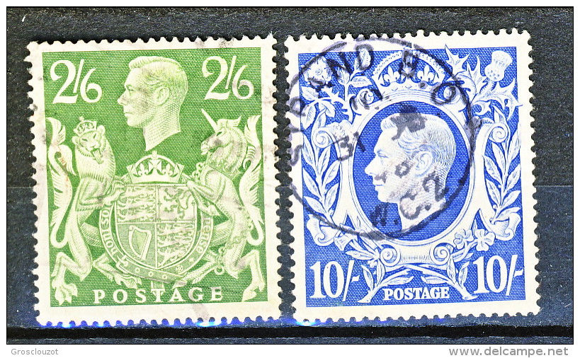 UK Giorgio VI 1942 Serie N. 233 - 234 - 2,5 Scellini Verde + 10 Scellini Azzurro Usati Cat. € 8 - Non Classificati