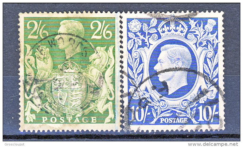 UK Giorgio VI 1942 Serie N. 233 - 234 - 2,5 Scellini Verde + 10 Scellini Azzurro Usati Cat. € 8 - Zonder Classificatie