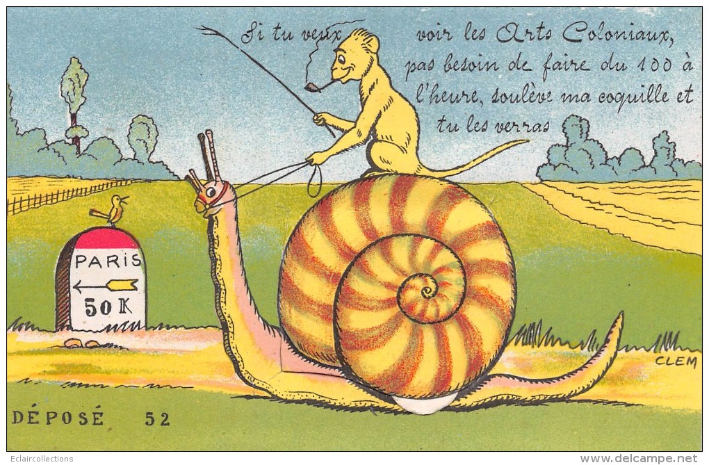 Fantaisie  Carte A Système.  Multivues A Dépliant   Escargot   Arts Coloniaux. - A Systèmes