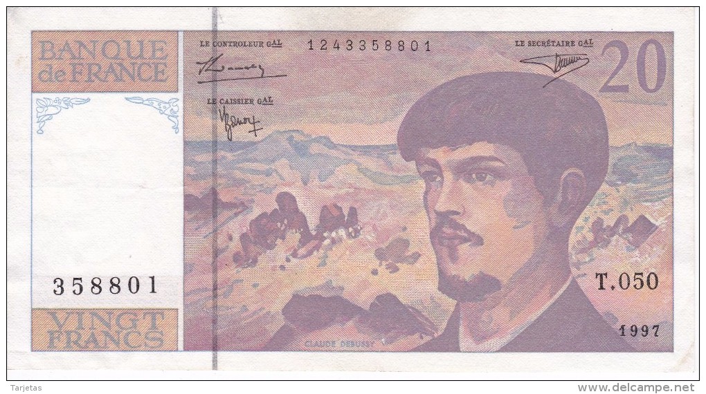 BILLETE DE FRANCIA DE 20 FRANCS DEL AÑO 1997  (BANKNOTE) CLAUDE DEBUSSY - 20 F 1980-1997 ''Debussy''