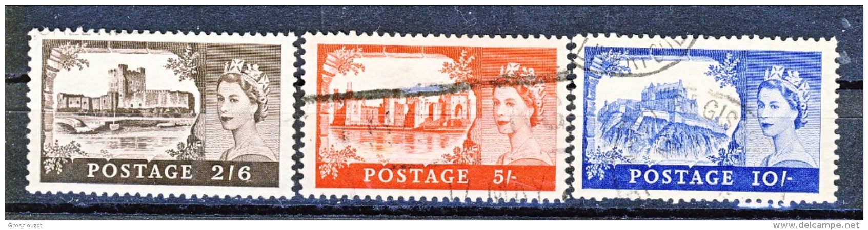 UK Elisabetta II 1955 Castelli E Effige. Serietta 283-285 Filigrana 21 Usati Catalogo € 15 - Autres & Non Classés