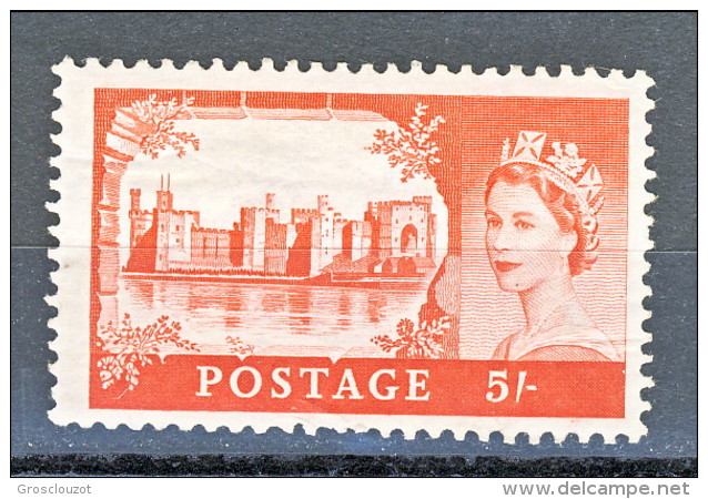 GB 1955 Elisabetta II Castelli E Effige. N. 284  - 5 Scellini Caernavon MH Leggera Piega A Dx Catalogo € 55 - Andere & Zonder Classificatie