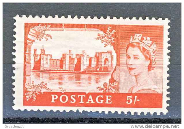 GB 1955 Elisabetta II Castelli E Effige. N. 284  - 5 Scellini Caernavon MH Leggera Piega A Dx Catalogo € 55 - Altri & Non Classificati