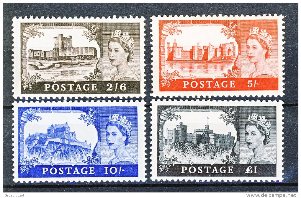 UK Elisabetta II 1955 Castelli E Effige. De La Rue 283A - 286A NO Filigrana MNH GO Gomma Originale Integra Cat. 1200 - Altri & Non Classificati