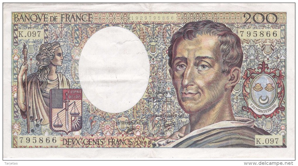 BILLETE DE FRANCIA DE 200 FRANCOS DEL AÑO 1987  (BANKNOTE) - 200 F 1981-1994 ''Montesquieu''