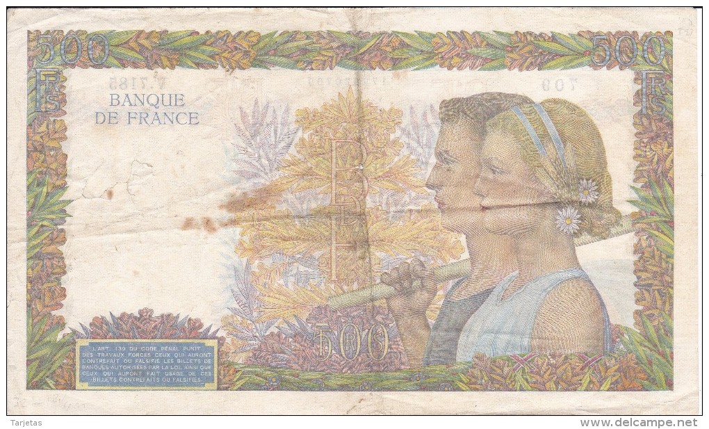 BILLETE DE FRANCIA DE 500 FRANCS DEL 15-10-1942  (BANKNOTE) LA PAIX - 500 F 1940-1944 ''La Paix''