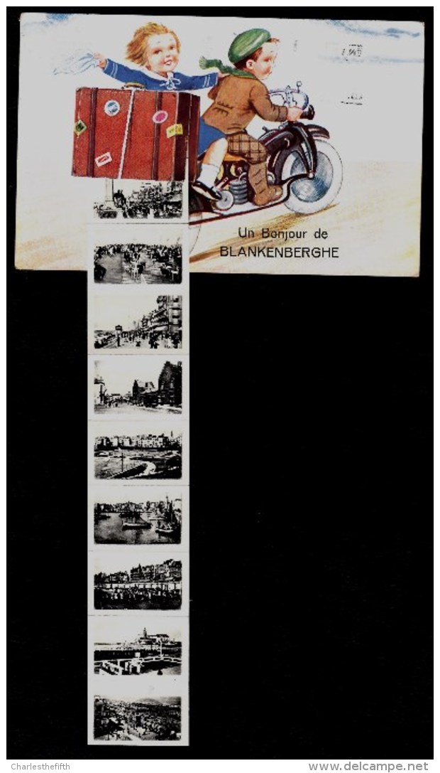 UN BONJOUR DE BLANKENBERGHE - MULTI VUES - GARCON ET FILLE SUR MOTO - Voyagée 1938 - Blankenberge