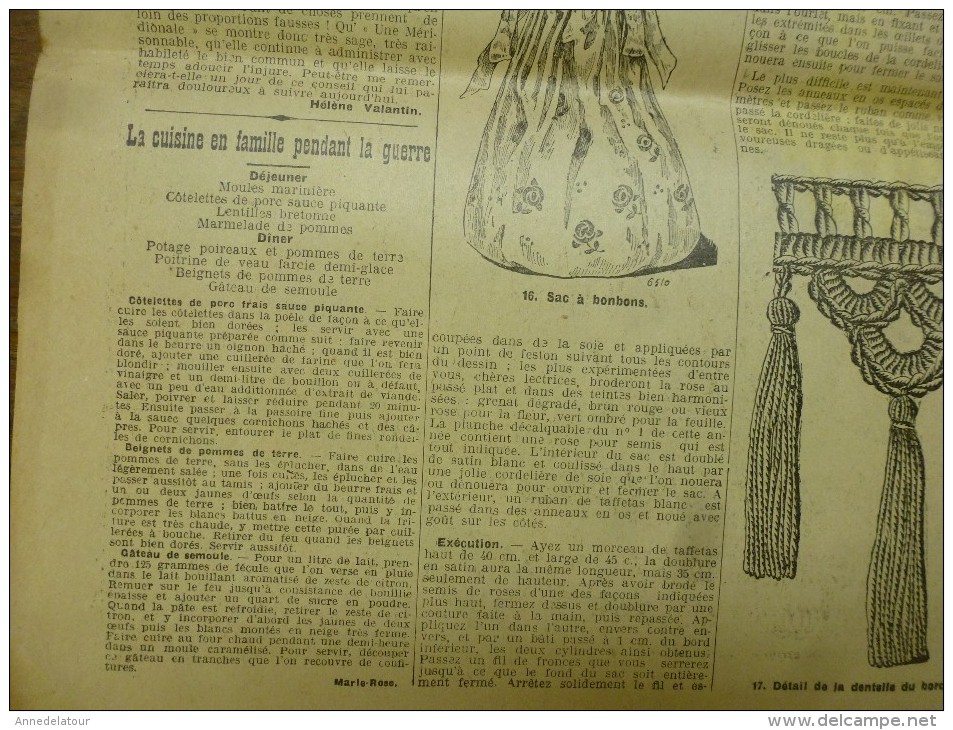 1916  LA MODE ;Cuisine  de guerre  ; Confidence pour des lettres anonymes calomnieuses reçues par mon mari au front