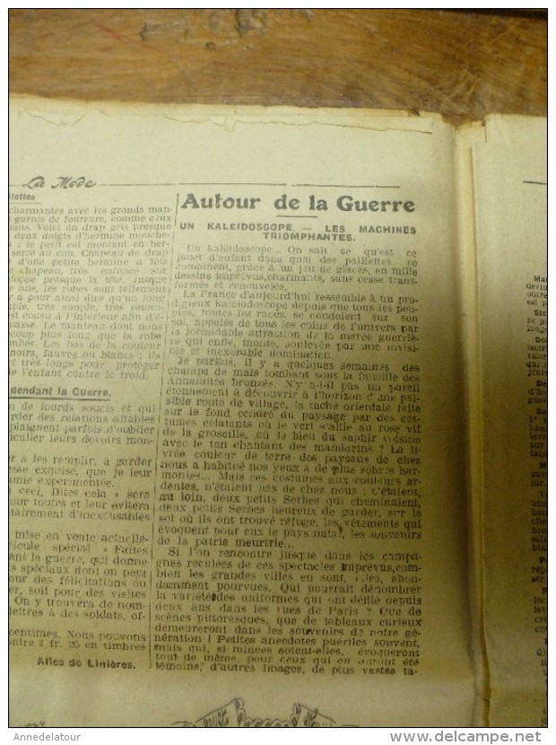 1916  LA MODE ;Cuisine  De Guerre  ; Le Kaléidoscope De La Guerre,que Sera La Vie Après Cette Formidable Convulsion;etc - Cartamodelli