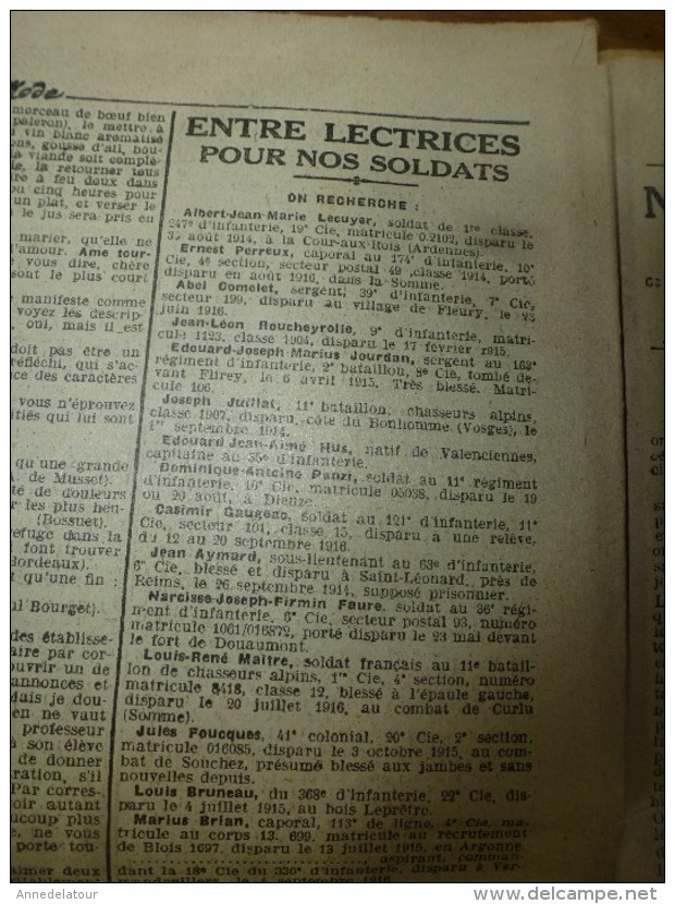 1916  LA MODE ;Cuisine  de guerre  ; Le kaléidoscope de la guerre,que sera la vie après cette formidable convulsion;etc