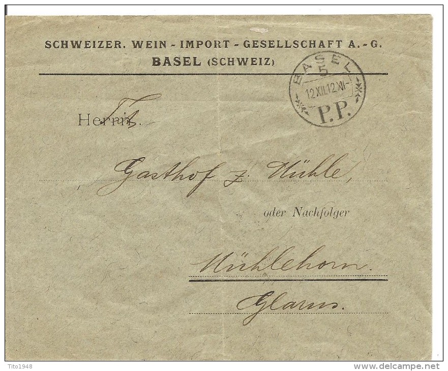 Schweiz, 1912, Schnapszahl, Basel PP - Stempel 12. XII.12.XII, Nach Mühlehorn, Bedarf!  Siehe Scans! - Storia Postale