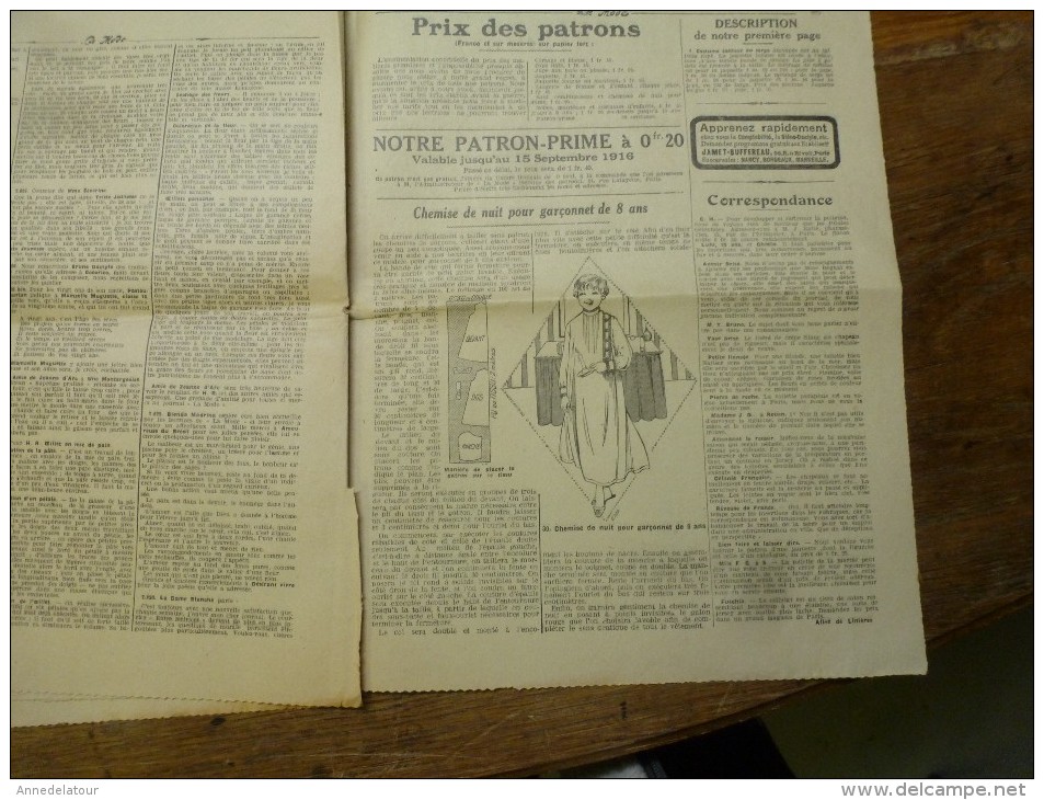 1916  LA MODE ;Cuisine  de guerre  ; Confidences de femmes;Les colonies pour le garçon casse-cou peuvent tenter; etc