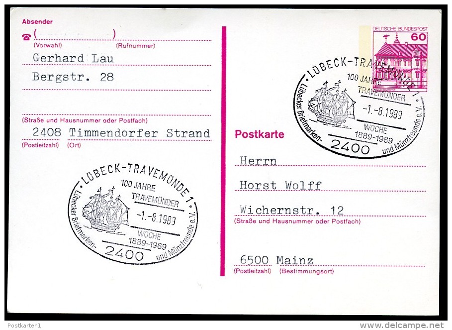 TRAVEMÜNDER WOCHE Lübeck 1989 Auf Postkarte Bund P 135 II - Bateaux