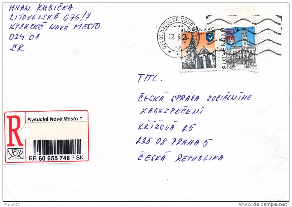 L1226 - Slovakia (2004) 024 01 Kysucke Nove Mesto 1 (R-letter) Tariff: 52,00 SKK (stamp: City Komarno, City Nitra) - Cartas & Documentos