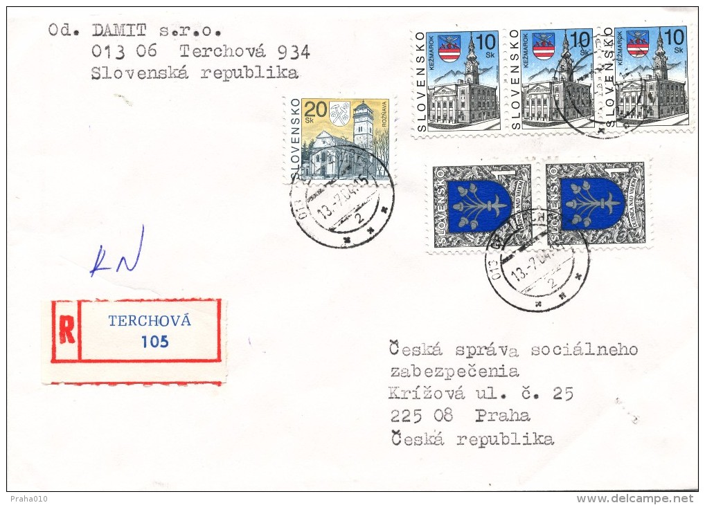 L1232 - Slovakia (2004) 013 06 Terchova (R-letter) Tariff: 52,00 SKK (stamp: City Roznava, City Kezmarok, Dubnica N. V.) - Cartas & Documentos