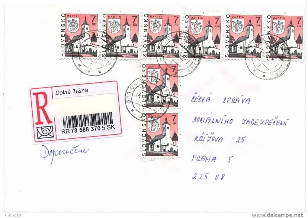 L1239 - Slovakia (2005) 013 04 Dolna Tizina (R-letter) Tariff: 56,00 SKK (stamp: 8x City Martin) - Brieven En Documenten