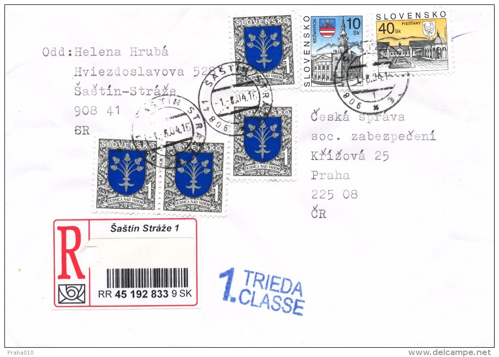 L1252 - Slovakia (2004) 908 41 Sastin Straze 1 (R-letter) Tariff: 54,00 SKK (stamp: Kezmarok, Piestany, Dubnica Nad V.) - Briefe U. Dokumente