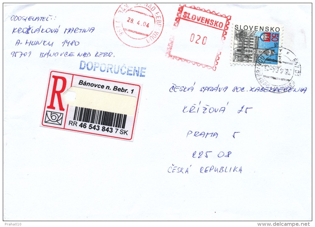 L1254 - Slovakia (2004) 957 01 Banovce Nad Bebravou 1 (R-letter) Tariff: 52 SKK (stamp + Post Office Franking Machine!) - Covers & Documents