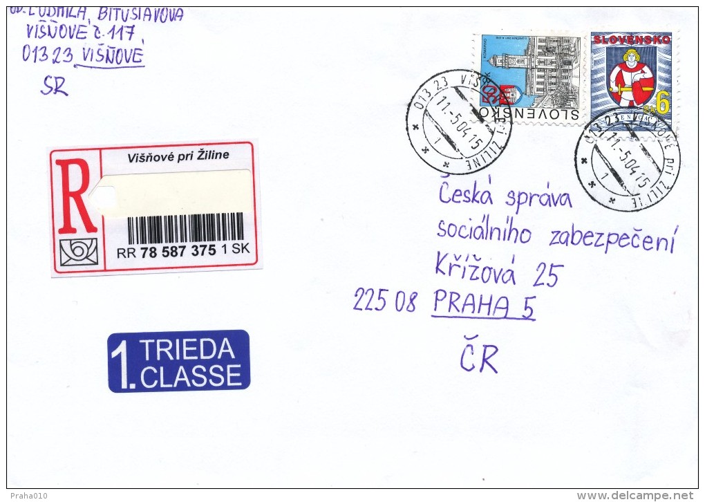 L1256 - Slovakia (2004) 013 23 Visnove Pri Ziline (R-letter) Tariff: 56,00 SKK (stamp: City Komarno, Coat Of Arms Senica - Brieven En Documenten