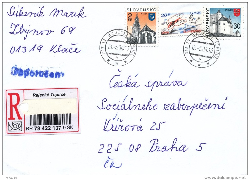 L1257 - Slovakia (2004) 013 13 Rajecke Teplice (R-letter) Tariff: 52,00 SKK (stamp: Nitra, Zvolen, EUROPA 2004) - Cartas & Documentos