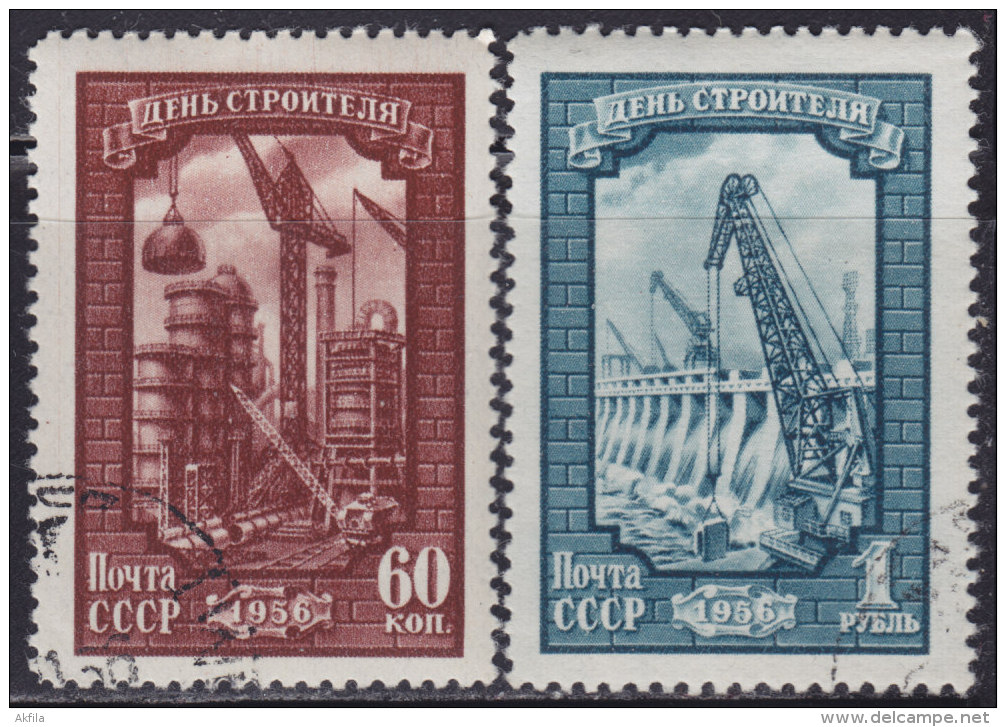 1(547). Russia USSR 1956 Construction Worker Day, Used (o) With Gum On The Back Michel 1892-1893 - Used Stamps