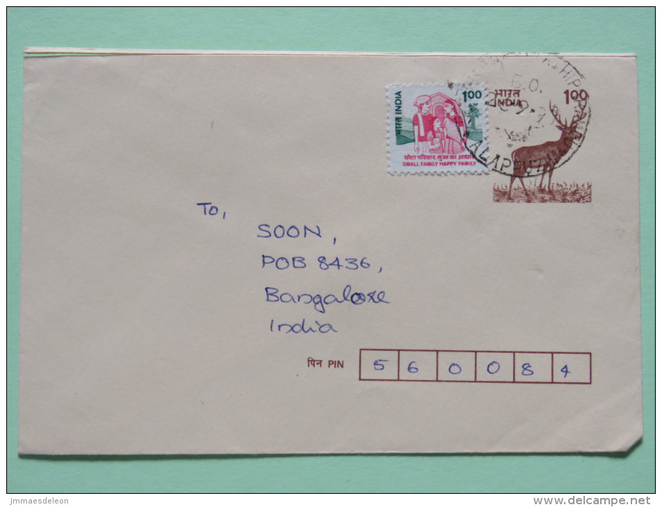 India 1999 Stationery Cover To Bangalore - Deer - Family Planning - Cartas & Documentos