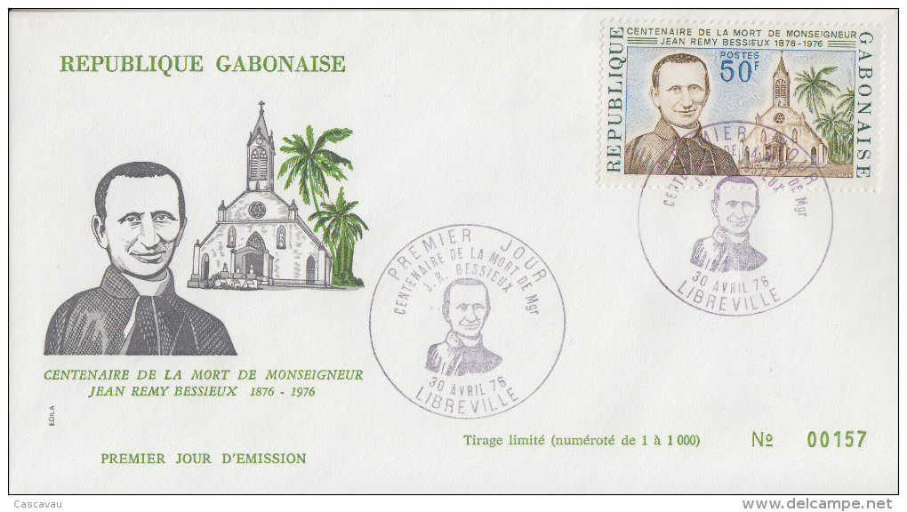 Enveloppe  FDC  1er  Jour   GABON     Monseigneur  Jean  Remy  BESSIEUX   1976 - Gabon (1960-...)