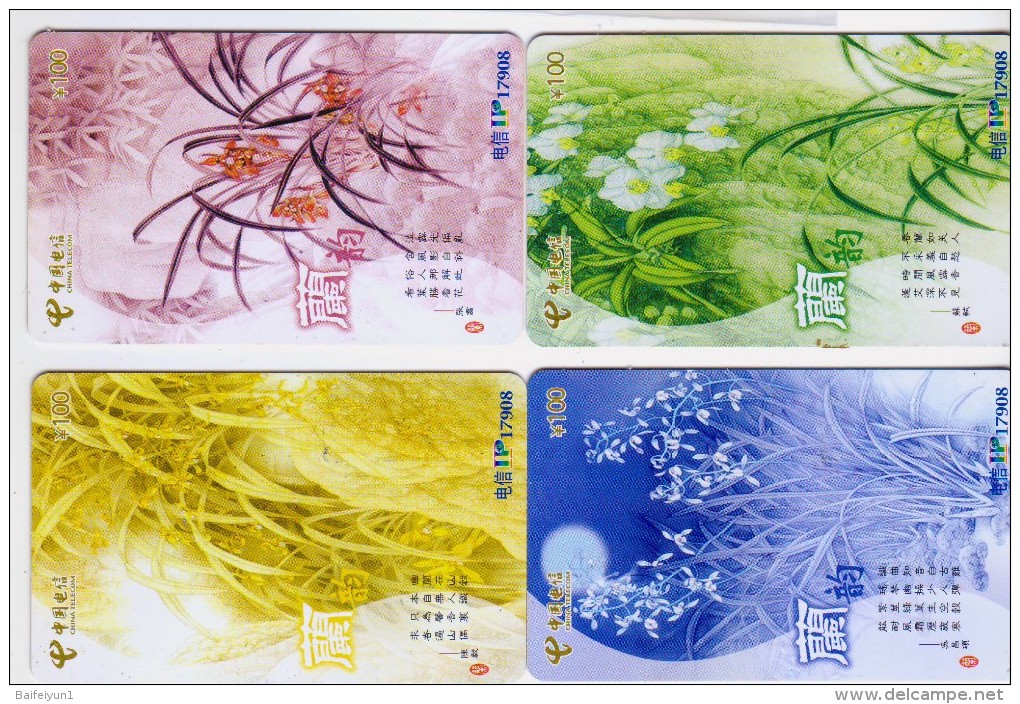 China 2006 Telecom Phonecards Orchids 4V - Bloemen