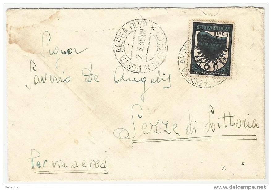 Greece 1939 Italian Occupation Of Rhodes - Rodi (Egeo) Airport Cover G. P. Parvis - Dodecanese