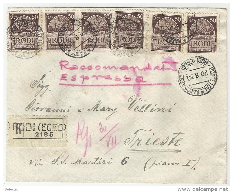 Greece 1930 Italian Occupation Of Rhodes - Rodi (Egeo) Registered Cover - Dodekanisos